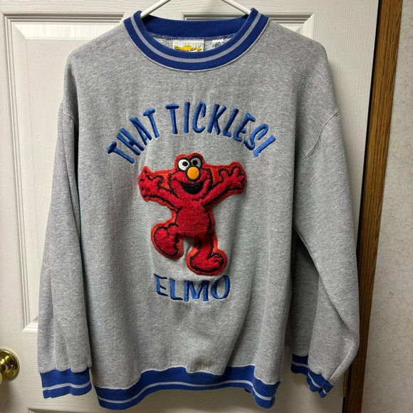 Vintage Sesame Street Large That Tickles Elmo gray/blue sweatshirt - Picture 1 of 6